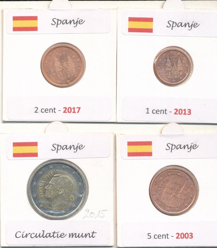 Spanje 1 cent - 2 cent - 5 cent - 2 euro, Postzegels en Munten, Munten | Europa | Euromunten, Ophalen of Verzenden, Spanje, 2 euro