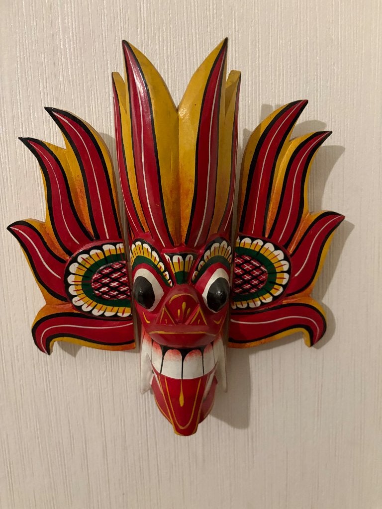Sri Lankaans vuurmasker Gini Raksha, Sculpté, Enlèvement, Autres origines, 25 cm