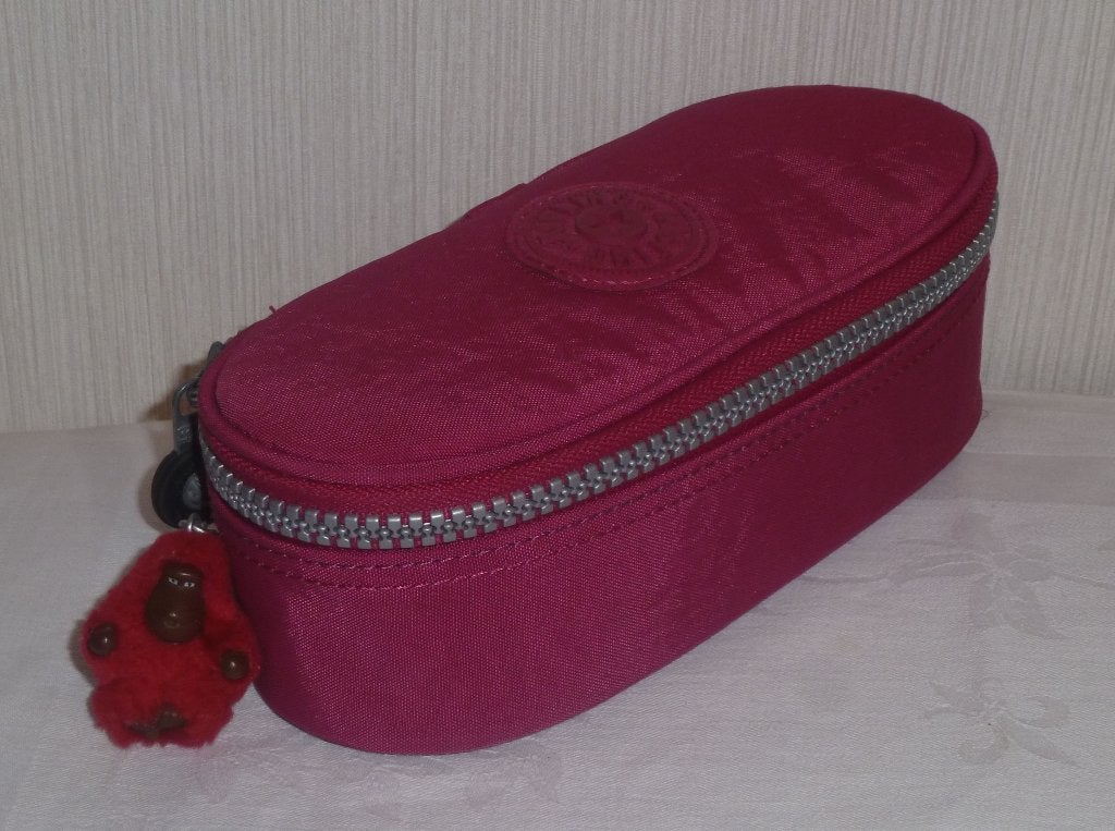 Kipling grote ovale pennenzak „Duobox” fuchsia + aap, Ophalen of Verzenden, Gebruikt