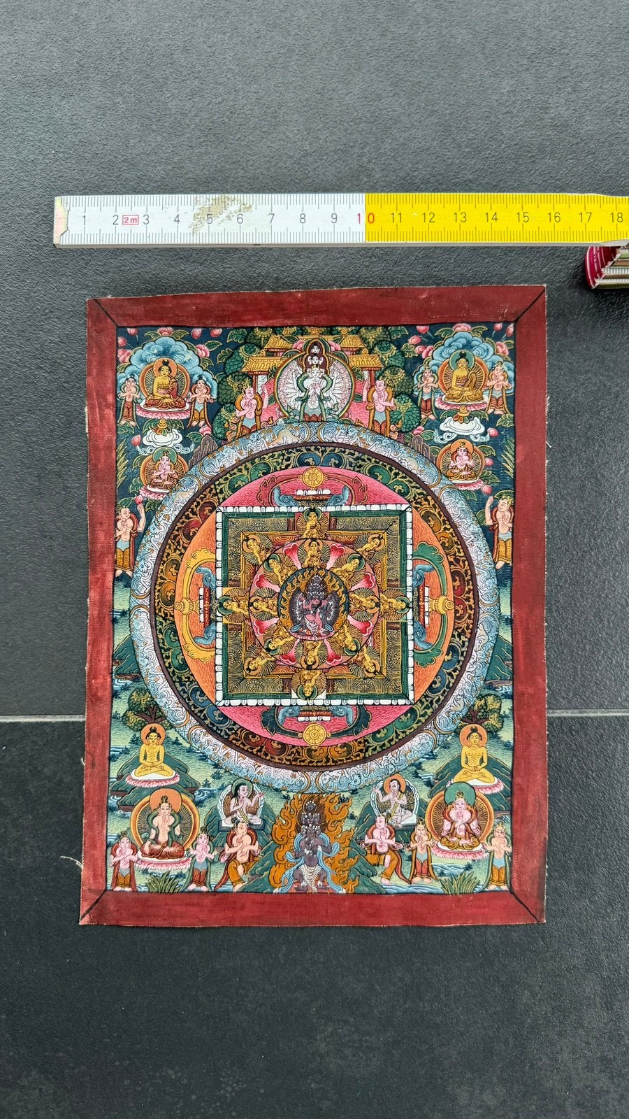 Ancien Batik / Thangka tibétain peinte sur toile de coton, Antiek en Kunst, Ophalen