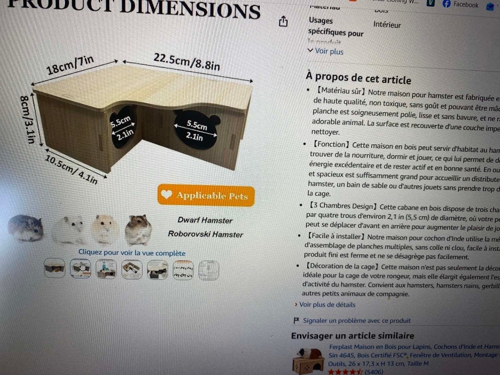 Maison en Bois pour Hamster, 3 chambres, Enlèvement ou Envoi, Comme neuf, X, X