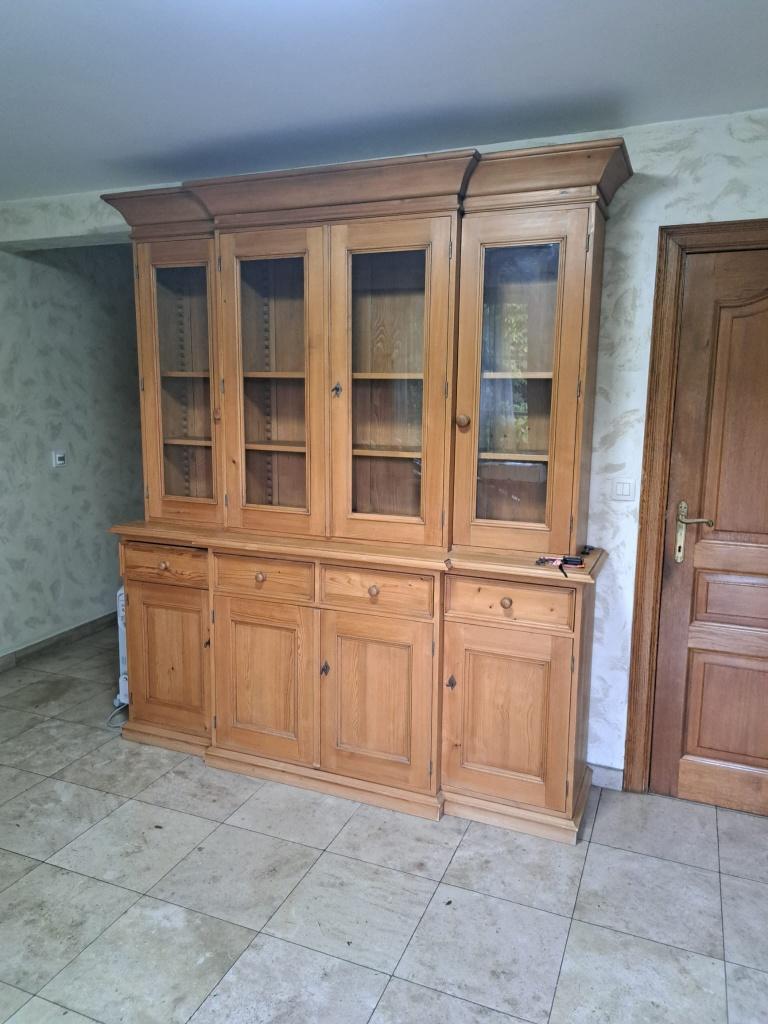 grenen vitrinekast, Huis en Inrichting, Ophalen, Met deur(en), 200 cm of meer, Zo goed als nieuw