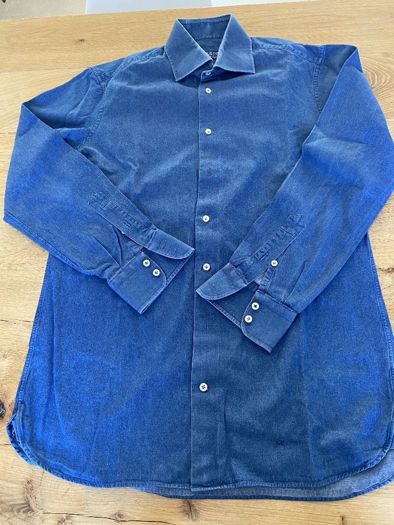 Donkerblauw jeans hemd, Kleding | Heren, Ophalen of Verzenden, Gedragen, Blauw