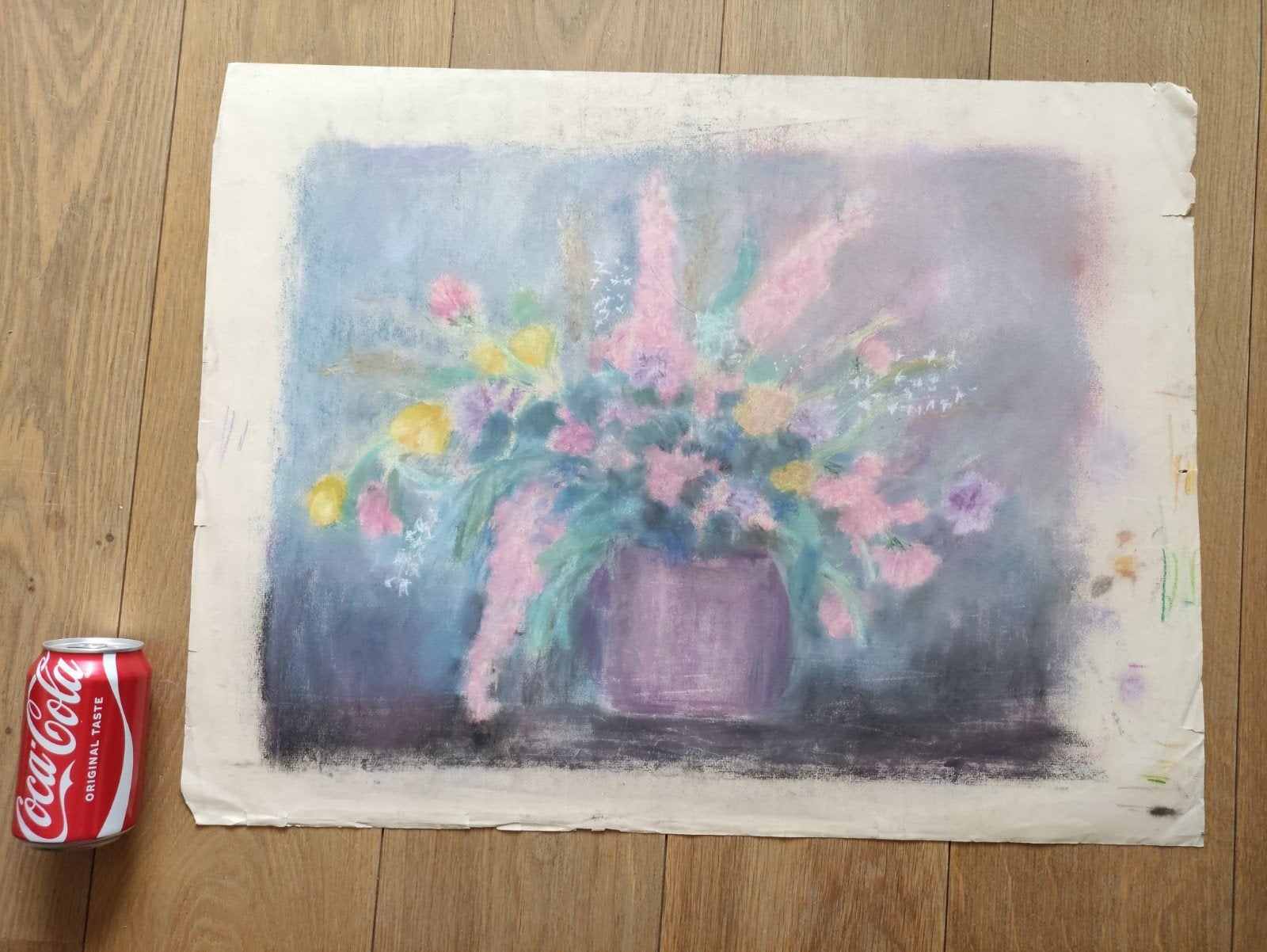 GROTE PASTEL : BLOEMEN IN VAAS, Antiquités & Art, Enlèvement ou Envoi, Pastel, Fleurs