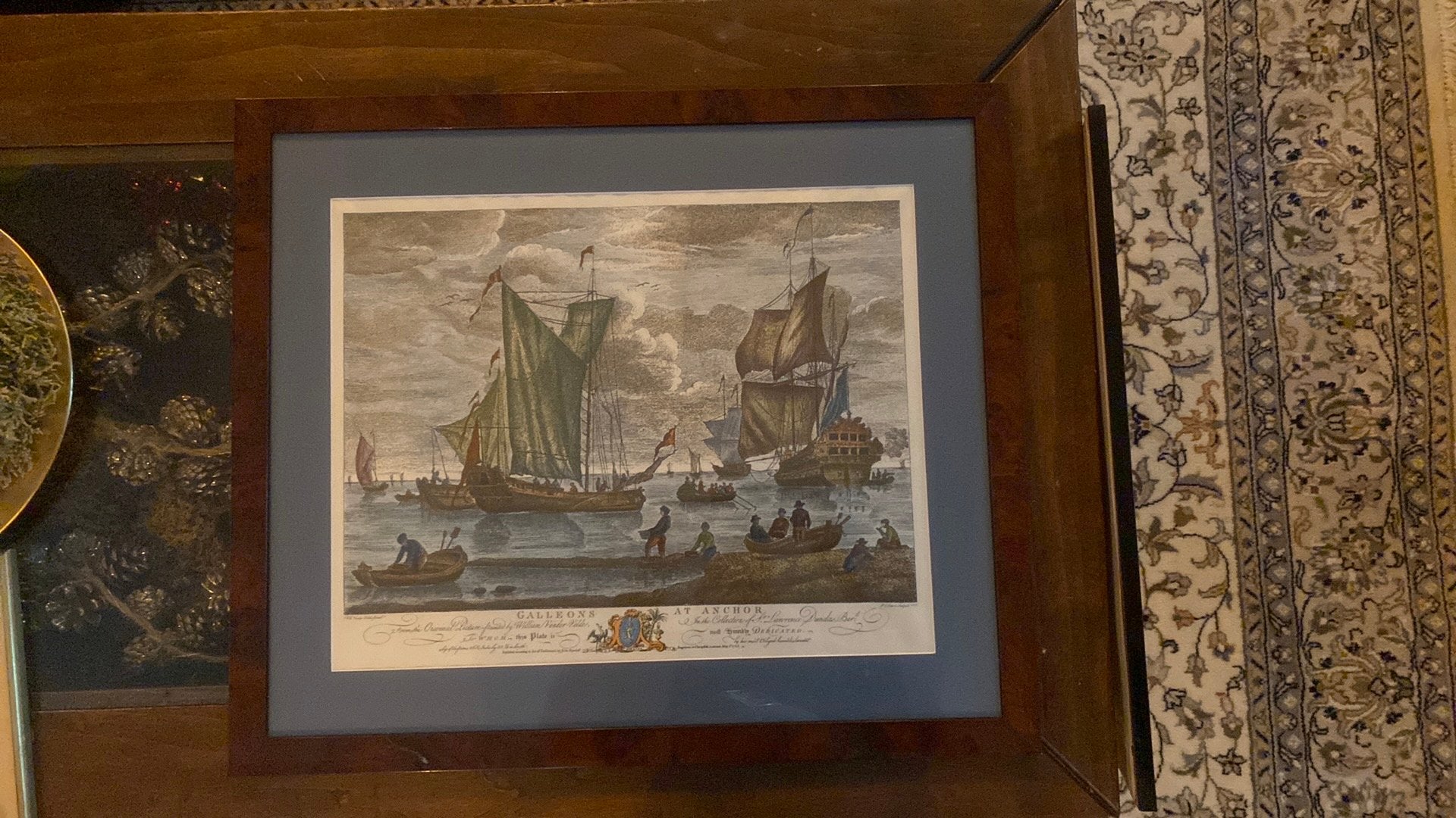 Kleuren gravure “Galleons at ancor”, Ophalen, Gravure, Origineel