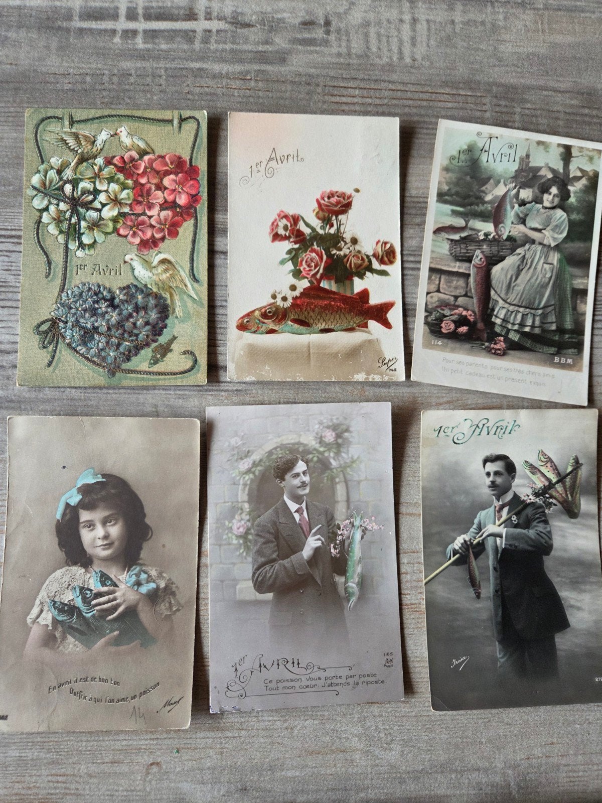 11 oude postkaarten thema : 1 April, Verzamelen, Postkaarten | Themakaarten, Ophalen of Verzenden, Voor 1920, Overige thema's