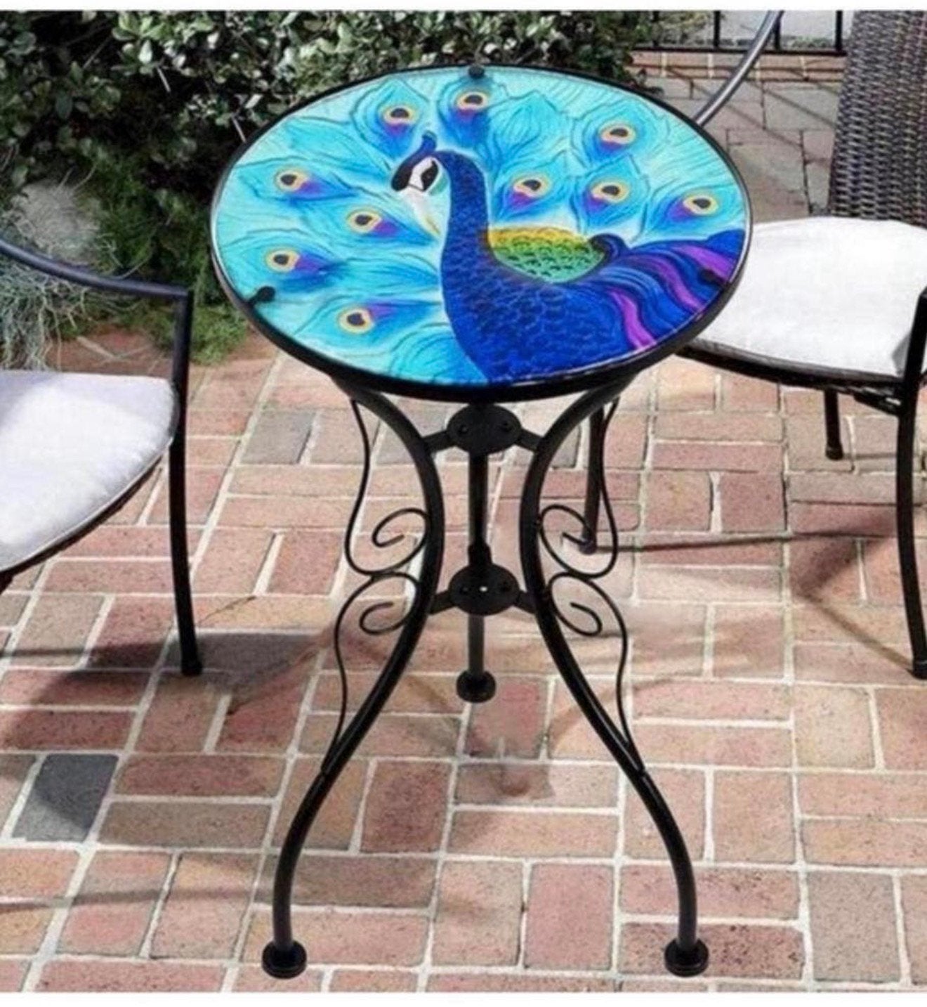 Table d'appoint Peacock en fer et verre en mosaïque Nouveau, Neuf, Enlèvement ou Envoi, Rond, Moins de 55 cm
