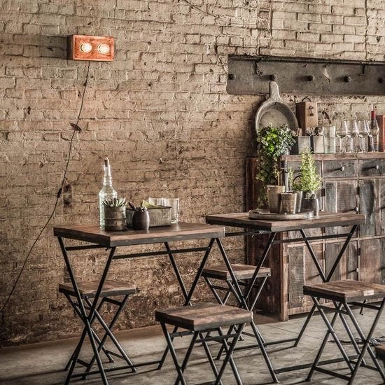 OneWorld/Industriële bijzettafel 60*60 + 2x stoeltjes, Neuf, 55 à 75 cm, Carré, Enlèvement