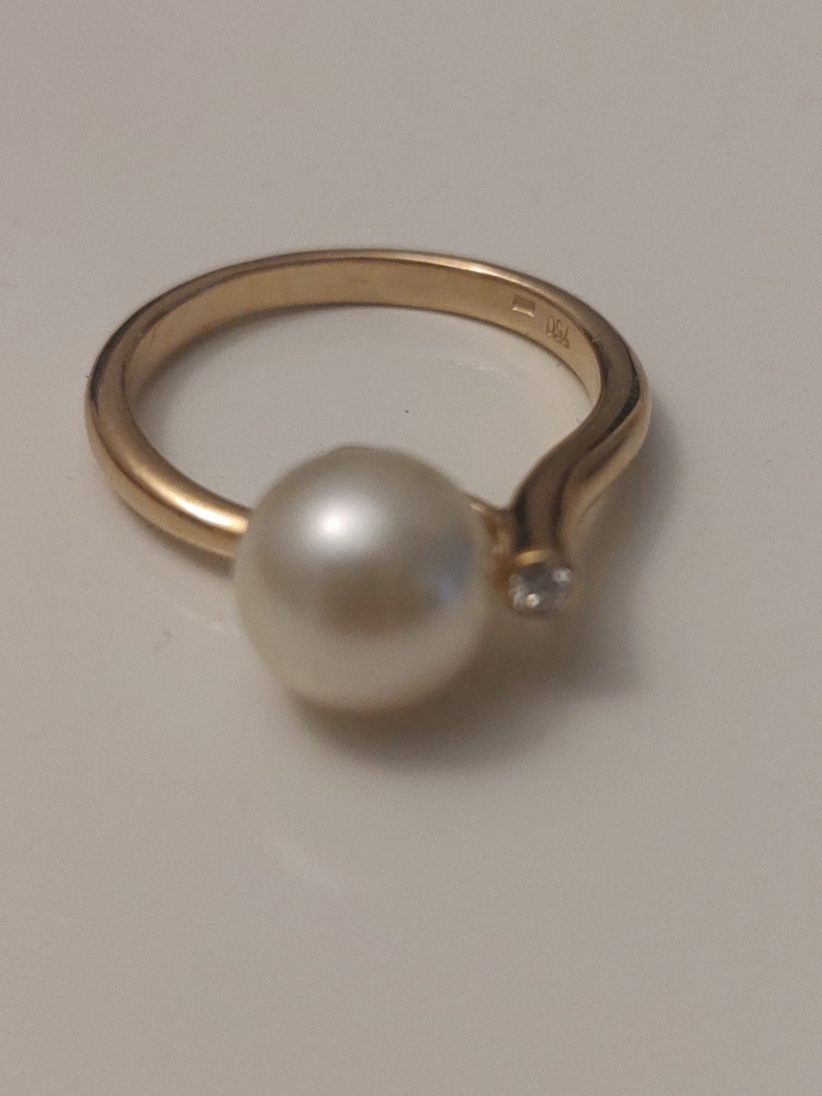 Bague Or 18 carat perle , diamant, Bijoux, Sacs & Beauté, Bagues, France, Enlèvement ou Envoi, Or, Avec pierre précieuse