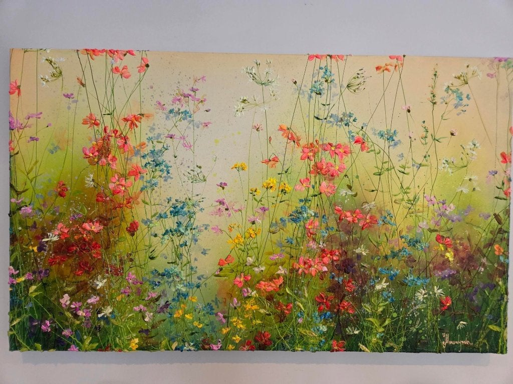 Bloemenschilderij Yulia Muravyeva - Life a gift - 100x60cm, Fleurs, Peinture acrylique, Prêt à accrocher, Autres matériaux