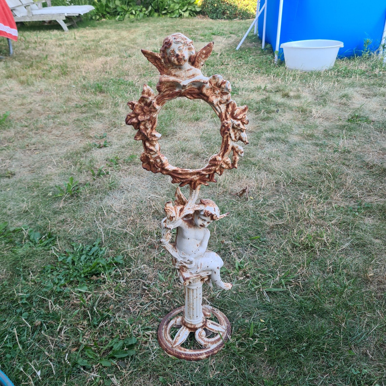 Brocante gietijzeren tuinornament engel, Ophalen
