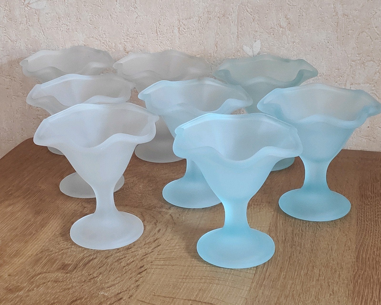 Lot de 8 coupes à glace vintage en verre, Ophalen, Vintage, Kom(men), Glas