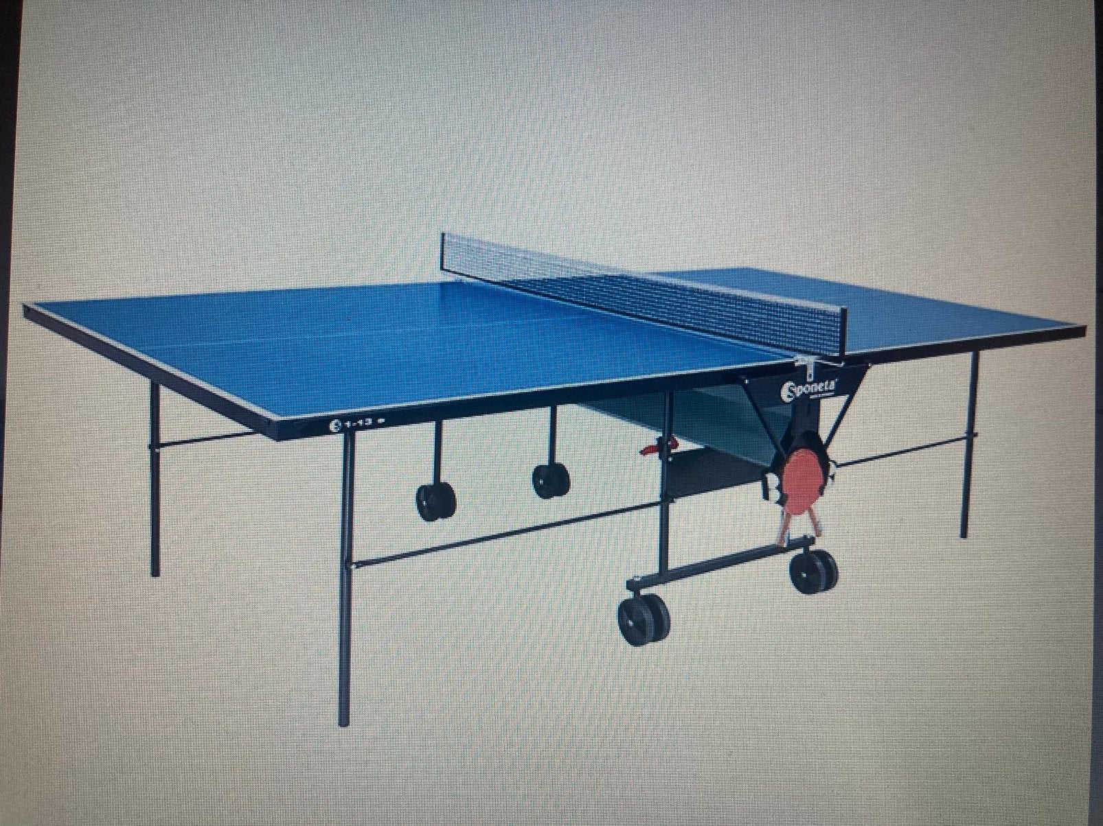 Sponeta tafeltennistafel voor buiten, Sport en Fitness, Tafeltennis, Ophalen, Gebruikt, Net, Batje(s) of Balletje(s), Verrijdbaar