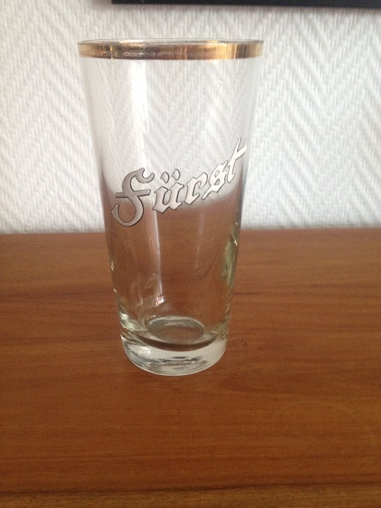 Fürst bierglas met emaille Letters en goudrand, Verzamelen, Biermerken, Gebruikt, Ophalen of Verzenden