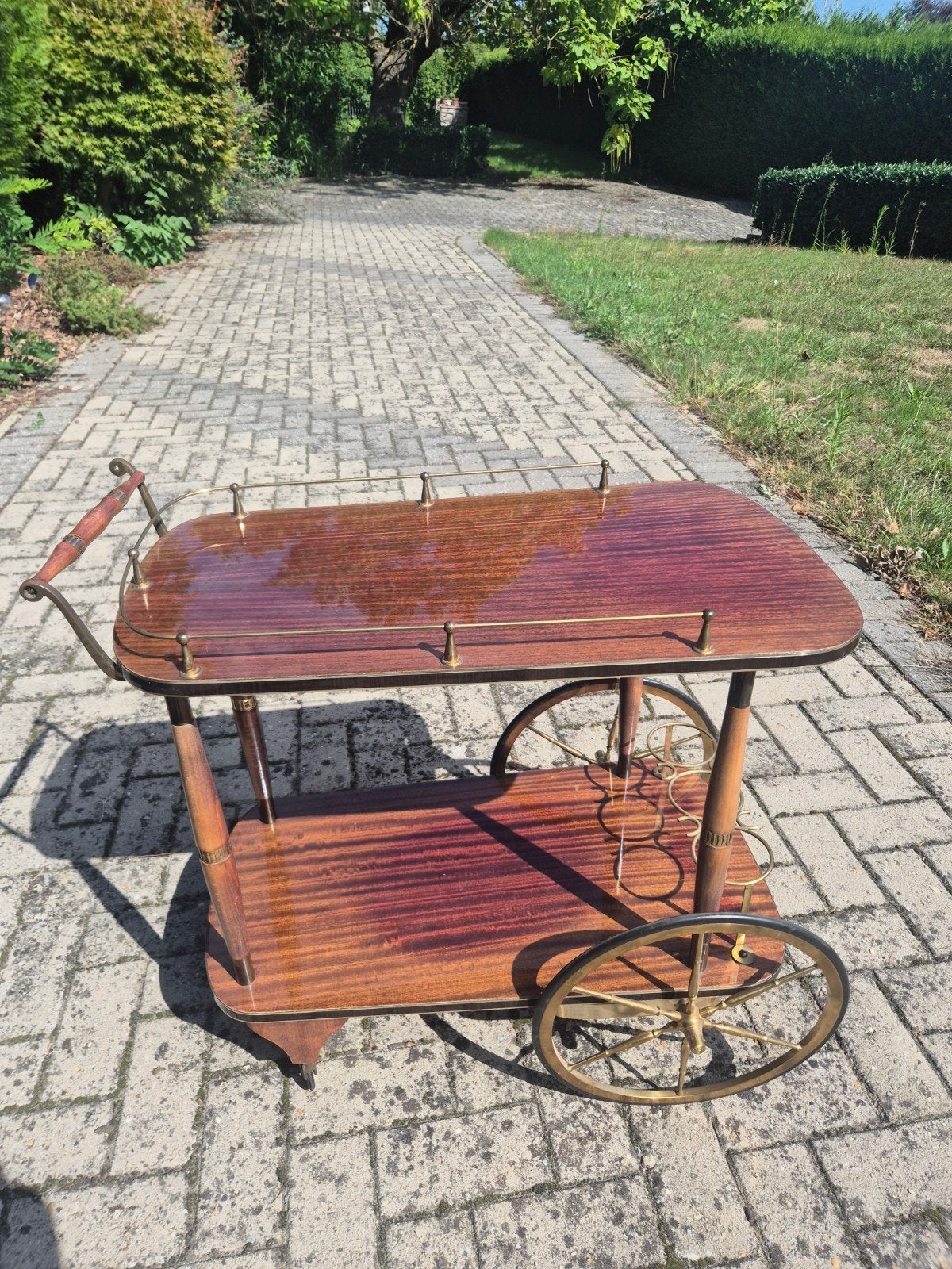 vintage italiaanse serveerwagen drankkar jaren 50 mahonie, Antiek en Kunst, Curiosa en Brocante, Ophalen