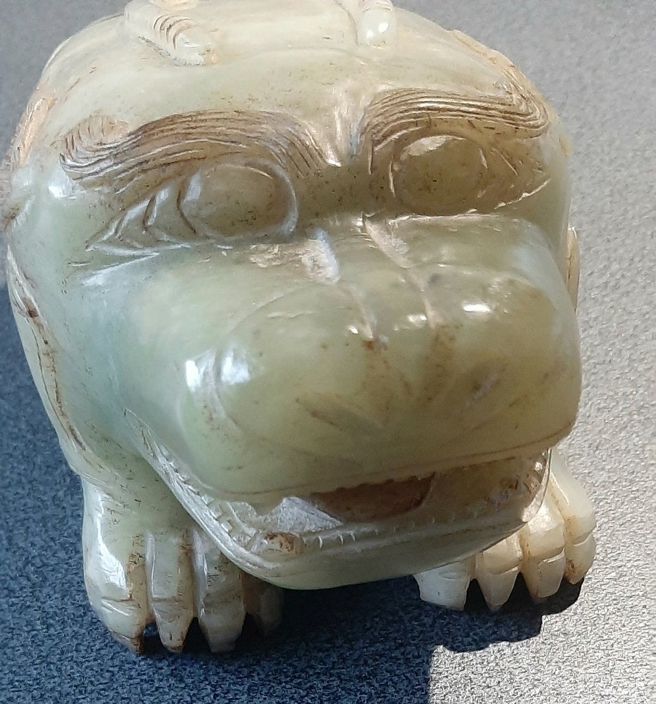 Chinese beeldje Bixie of PiXiu in groene Jade, Groen, China, Overige materialen, Ophalen of Verzenden