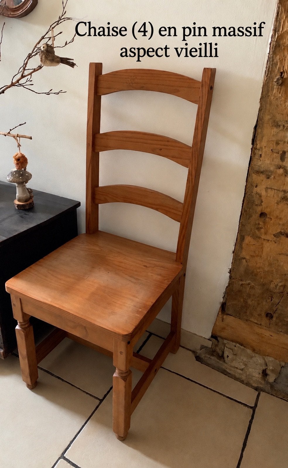4 Chaises en pin massif, Enlèvement, Utilisé, Bois