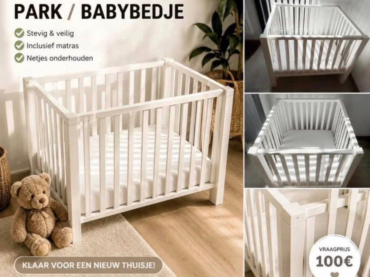 Parc pour bébés avec matelas, Enfants & Bébés, Parcs, Enlèvement, Comme neuf, Carré, Réglable en hauteur