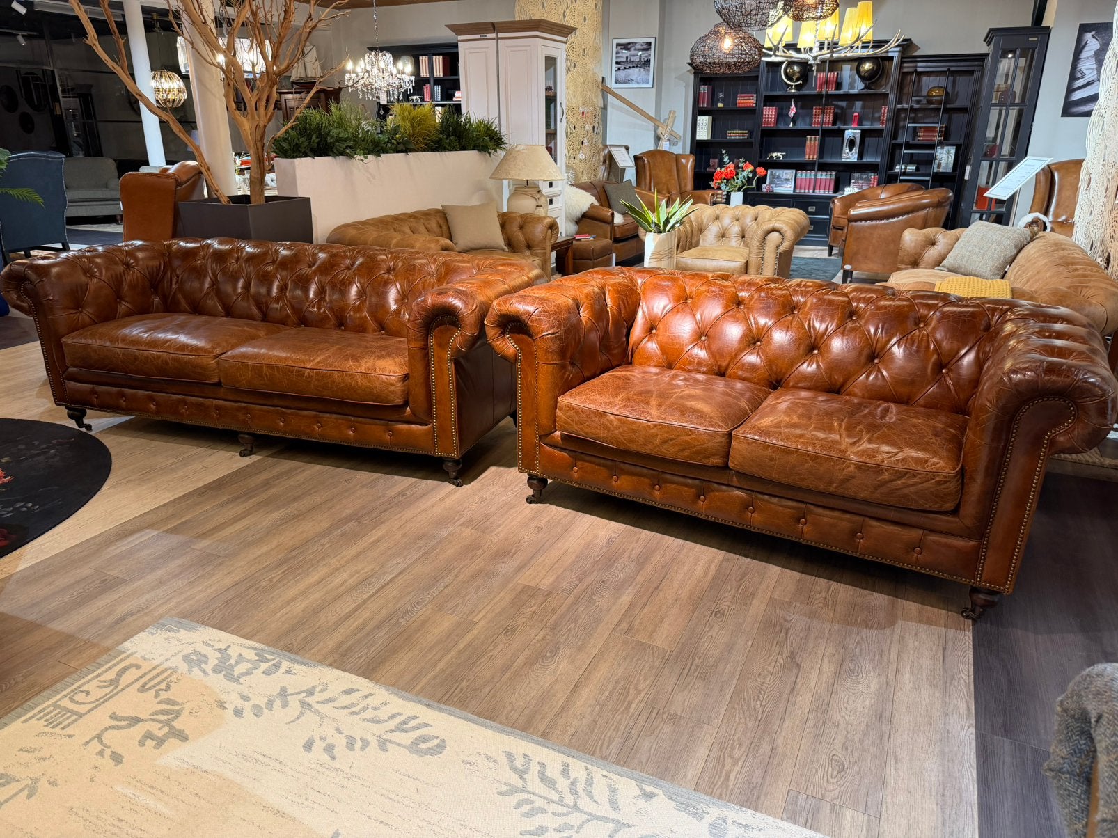 Vintage Chesterfield salon 3+2 zit bank Warm Cognac leder, Enlèvement ou Envoi