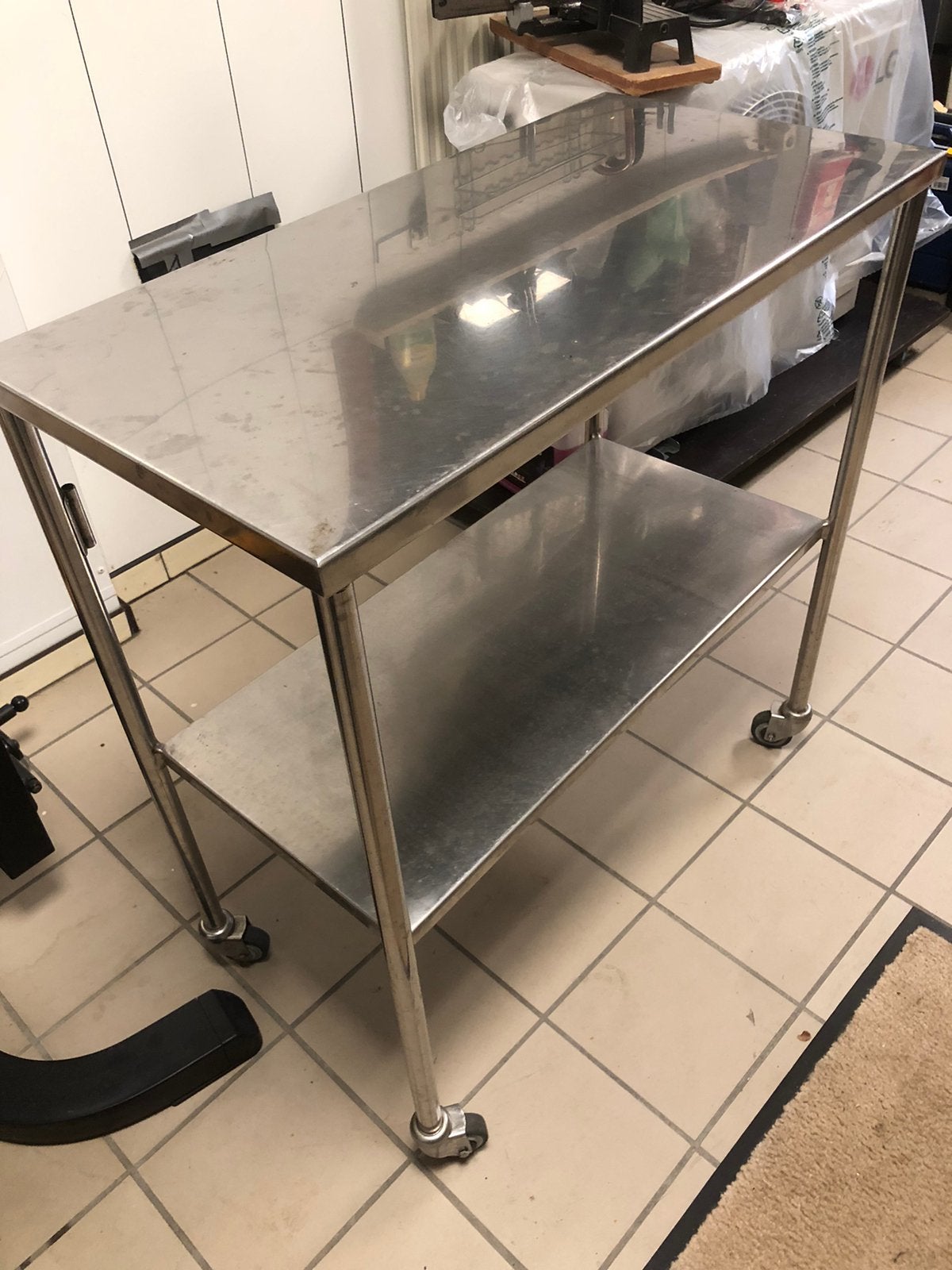 Inox tafel op wielen, Ophalen, Gebruikt