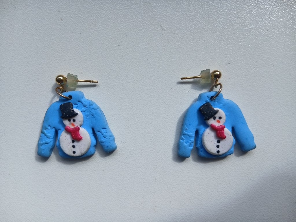 Sneeuwman kerst oorbellen, Handtassen en Accessoires, Ophalen, Overige materialen, Gebruikt, Blauw