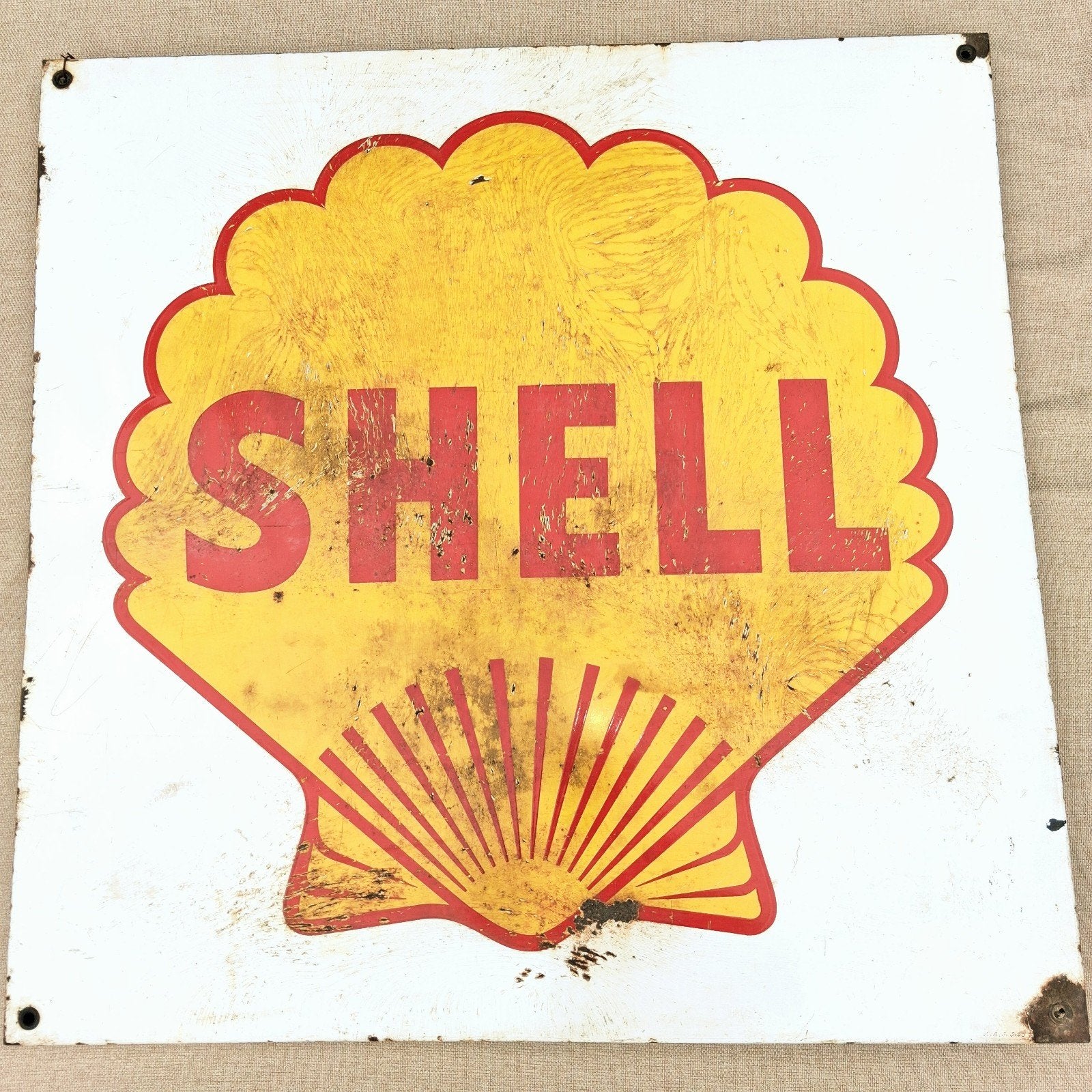 Groot emaille reclamebord SHELL ca 1950, Ophalen, Reclamebord