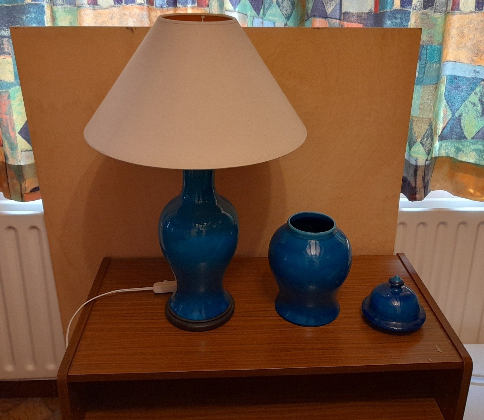 pot potiche et grande lampe bouteille bleue, Maison & Meubles, Vintage, Avec abat-jour, Céramique, Enlèvement