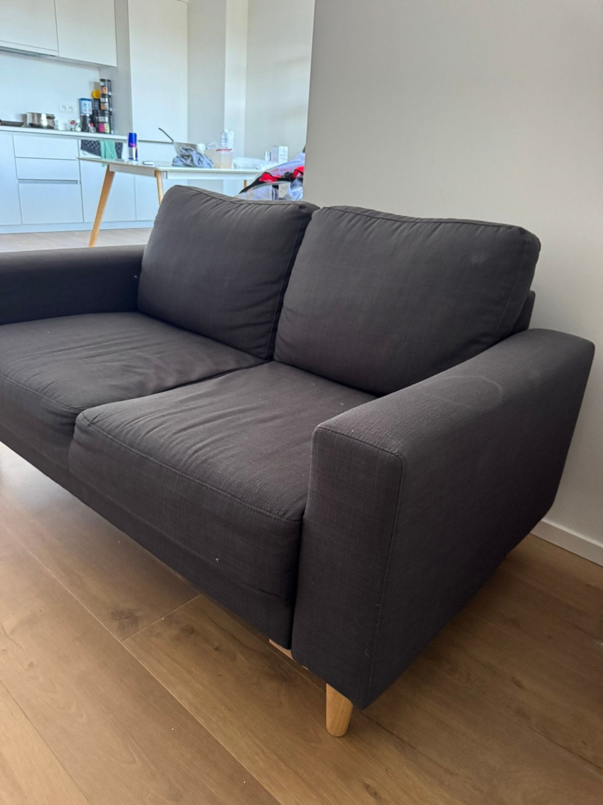 Zetel + fauteuil – donkergrijs – ideaal als startersset, Enlèvement, Comme neuf