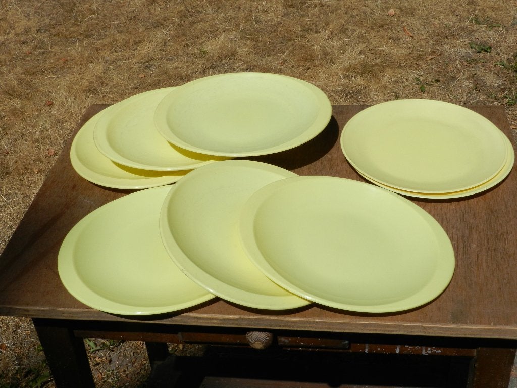Gele borden van melamine, jaren 70, Ophalen of Verzenden, Gebruikt