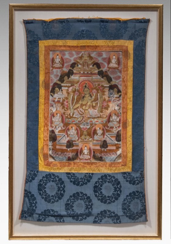 Grote Ingekaderde Antieke Tibetaanse Thangka, Antiek en Kunst, Ophalen