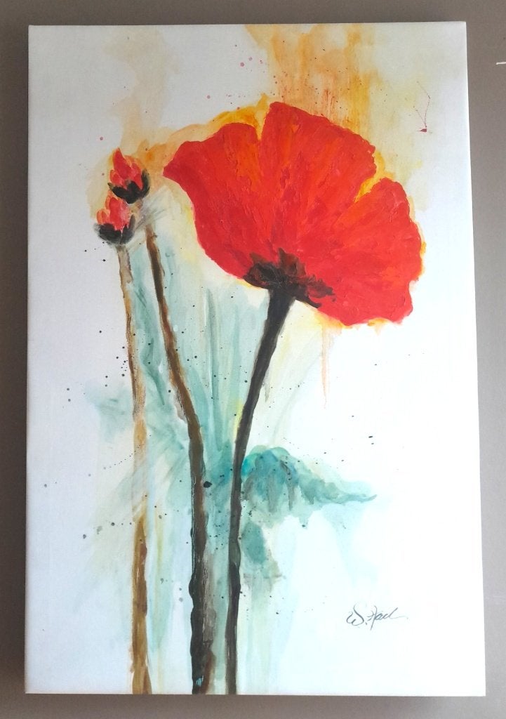 Schilderij „poppy, poppy” origineel canvas/W. HAEL, Antiek en Kunst, Ophalen, Hout, Gesigneerd, Gemengde techniek