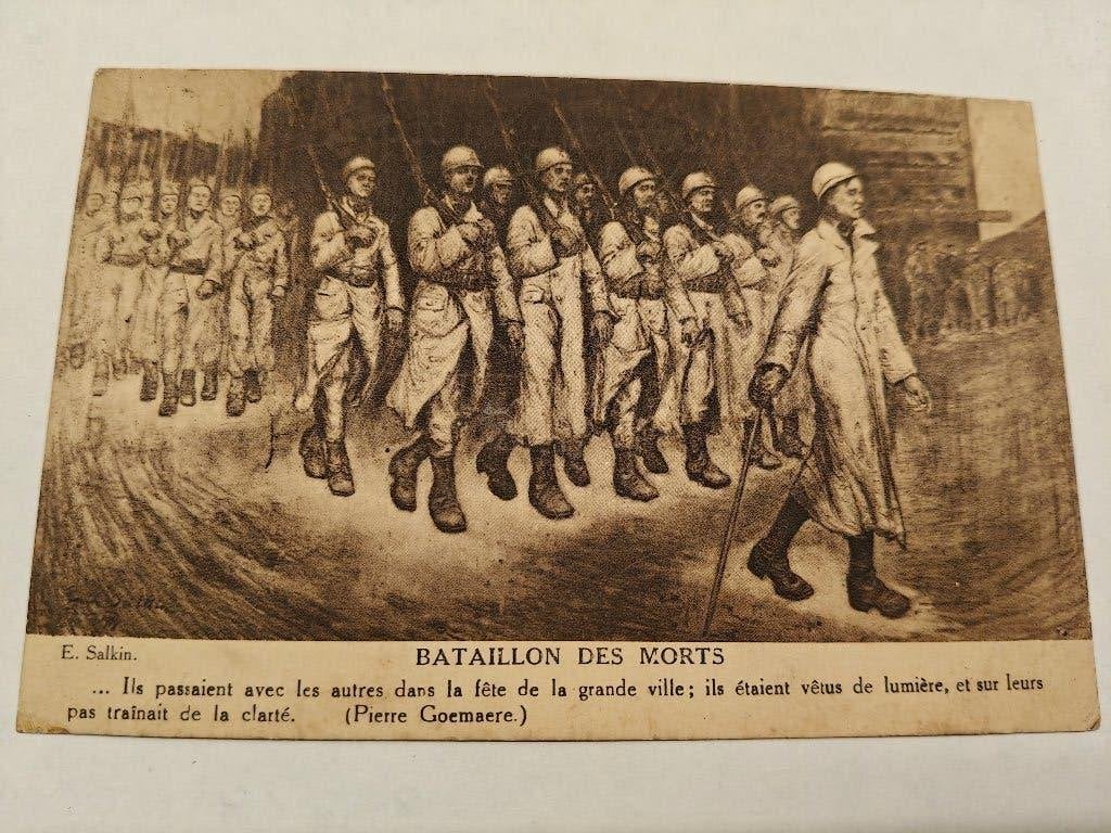 Postkaart Bataillon des morts Pierre Goemaere E. Salkin, Enlèvement ou Envoi, Avant 1920, Affranchie