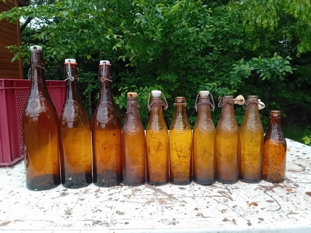 Oude vintage bierflessen brouwerij Caulier Brussel Laken, Ophalen of Verzenden