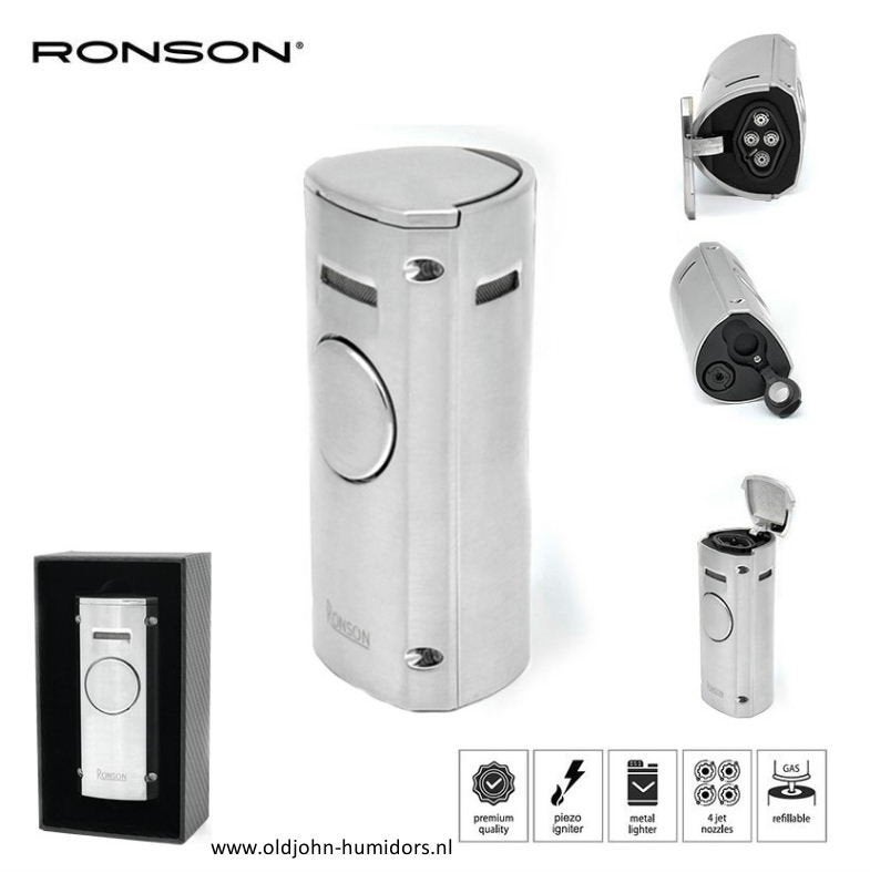 RONSON VOLCANO AANSTEKER 4 X JETFLAME BOOR CHROME SATIN  ro3, Verzamelen, Verzenden, Nieuw, Aansteker