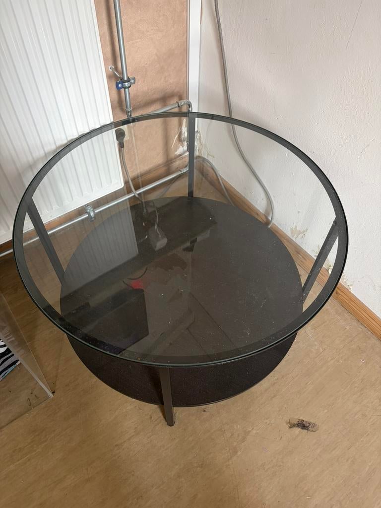 Salontafel met glazen top, Huis en Inrichting, Ophalen, 50 tot 100 cm, Rond, 50 tot 100 cm