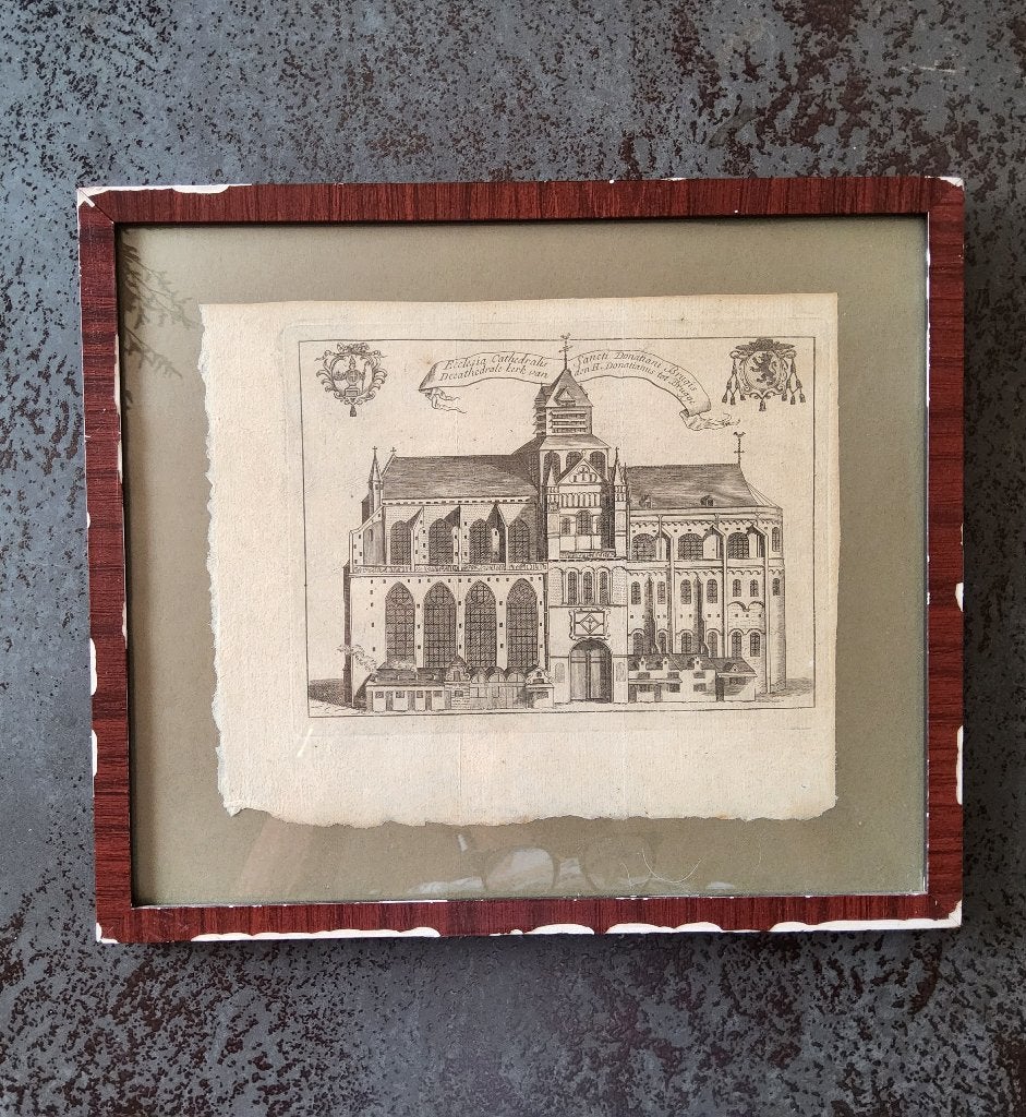 Ets De Cathedraal van Sint-Donatianus te Brugge, Encadré, Eau-forte, Enlèvement ou Envoi, 1950 - 1999