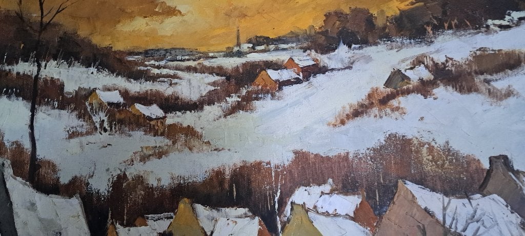 rik Wesemael - L'hiver dans les Ardennes flamandes, Antiquités & Art, Paysage, Signé, Enlèvement, Toile