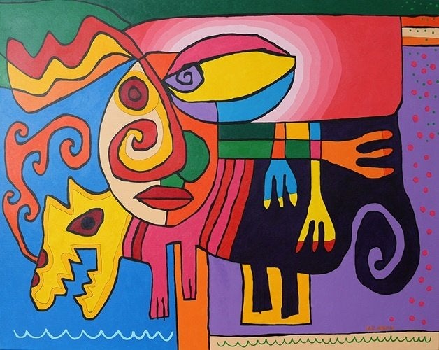 Kunsthandel Gennep - "The Space Secret", Ophalen of Verzenden, Gesigneerd, Acrylverf
