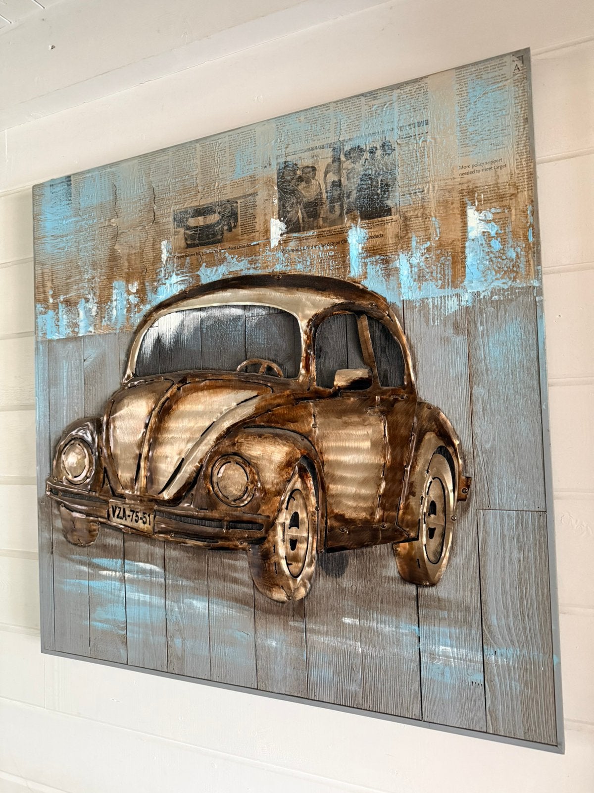 3D Metaal op hout Schilderij VW Kever, Antiek en Kunst, Ophalen
