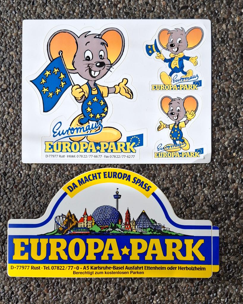 Lot stickers pretpark Europa Park muis mascotte, Verzamelen, Ophalen of Verzenden, Zo goed als nieuw, Bedrijf of Vereniging