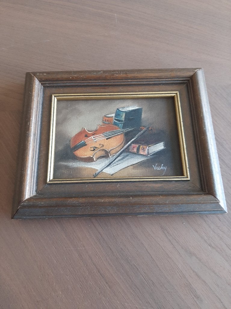 Tof klein schilderijtje "viool", Antiek en Kunst, Ophalen of Verzenden