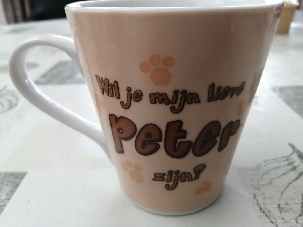 grote mok WIL JE MIJN PETER ZIJN ? NIEUW, Huis en Inrichting, Keuken | Servies, Ophalen of Verzenden, Nieuw, Aardewerk, Mok