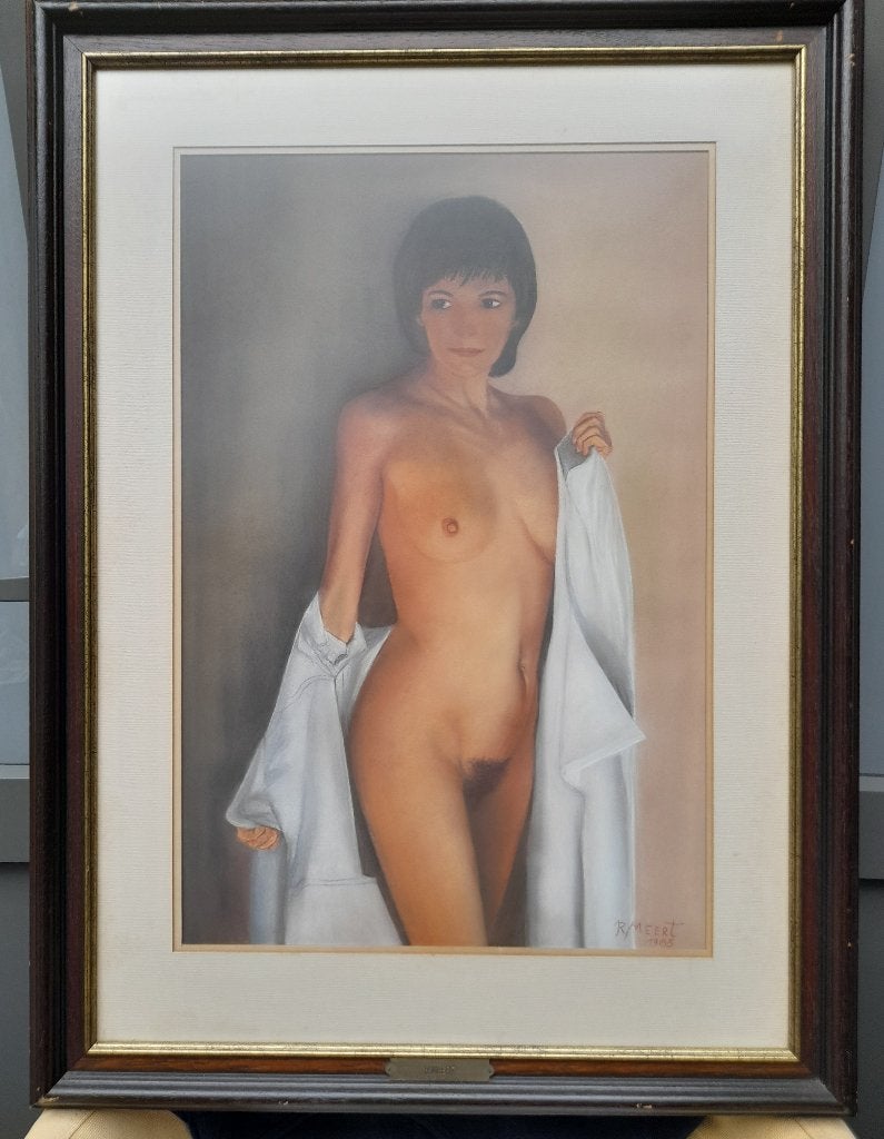 Pastel, naakt, gesign. R. Meert, Antiek en Kunst, Kunst | Tekeningen en Fotografie, Ophalen, Tekening, Pasteltekening, Ingelijst