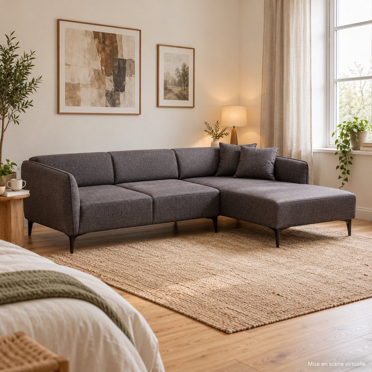 Canapé d’angle Anthracite 270 cm Dossiers réglable - NEUF, Enlèvement, Comme neuf, Bois