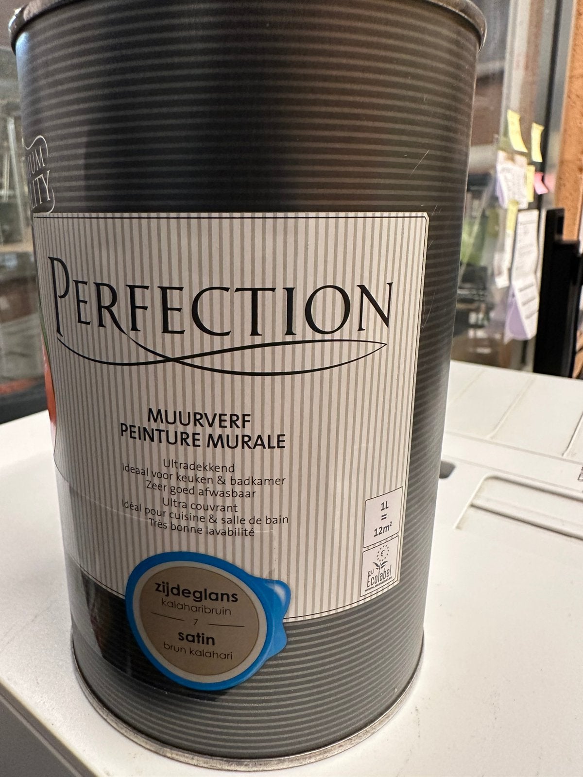 PERFECTION MUURVERF — KALAHARI BRUIN 7 — SATIJN — 1 L, Ophalen, Zo goed als nieuw