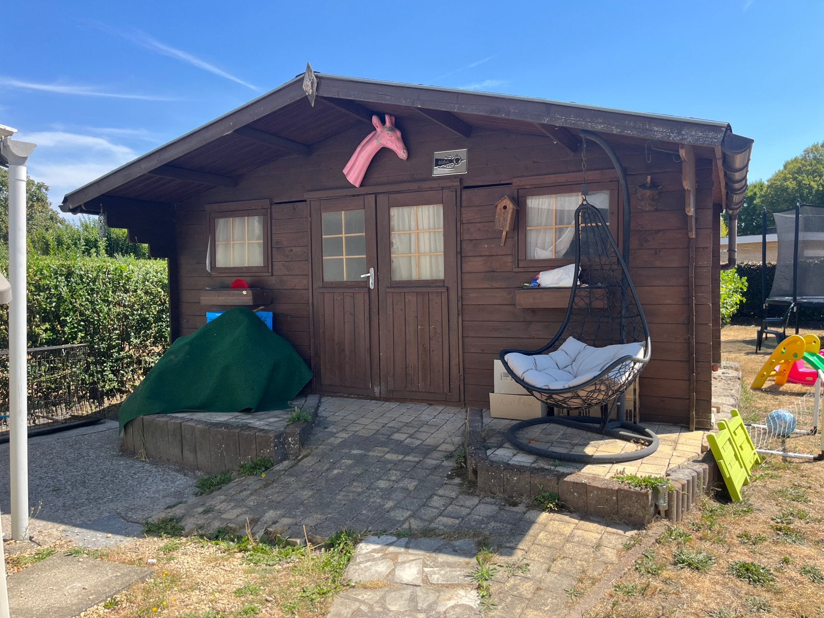 Degelijk houten tuinhuis in goede staat, Ophalen, Gebruikt, Tuinhuis, 250 tot 300 cm