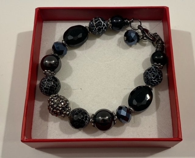 Armband met natuurstenen, Enlèvement ou Envoi, Neuf, Noir, Avec bracelets à breloques ou perles