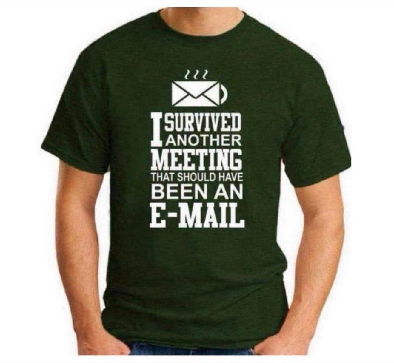 I SURVIVED ANOTHER MEETING T-SHIRT Grappig Slogan tekst L, Ophalen of Verzenden, Nieuw, Maat 52/54 (L), Groen
