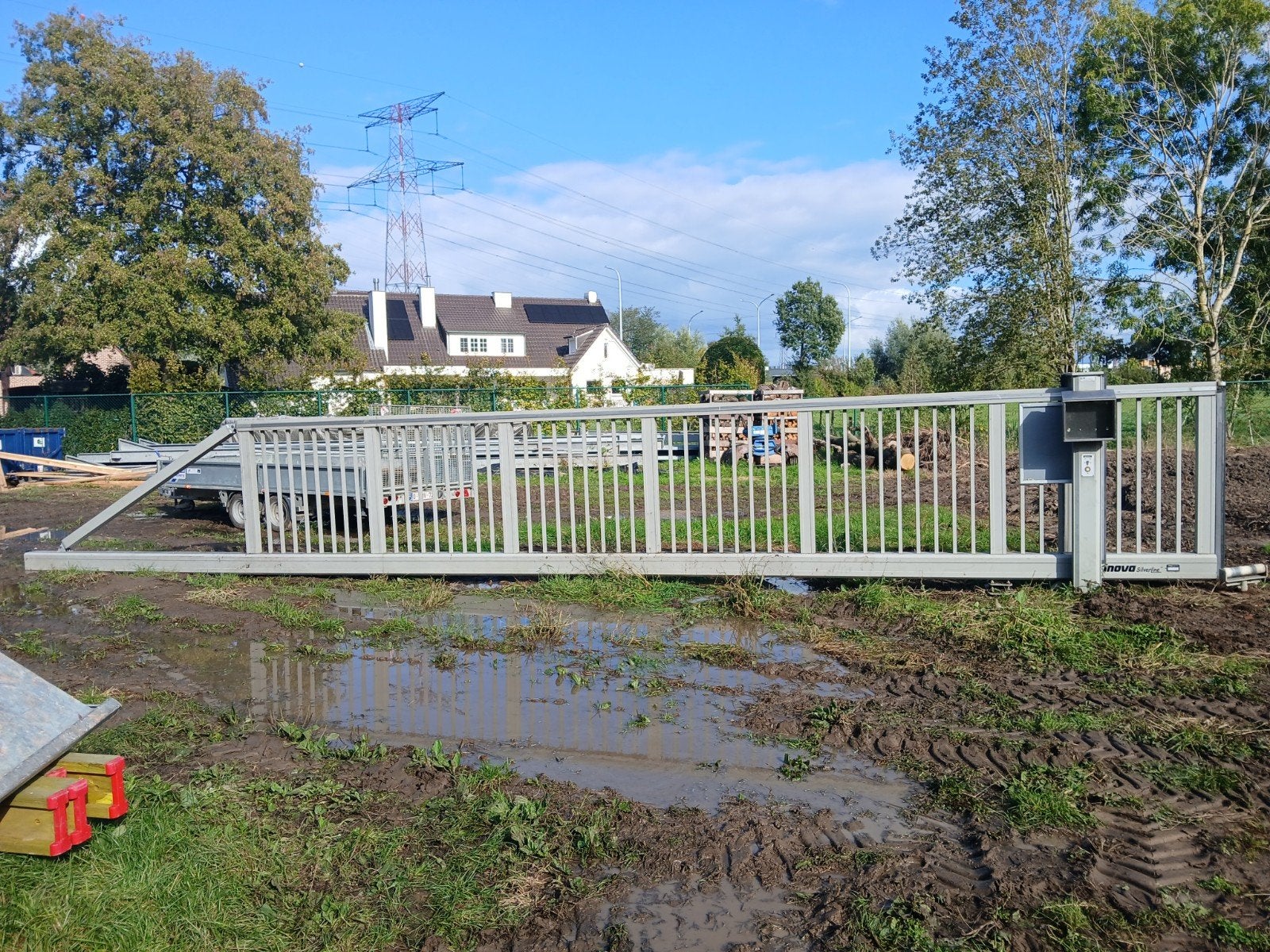 vrijhangende alu schuifpoort, Jardin & Terrasse, Aluminium, Comme neuf, Porte coulissante, 150 à 200 cm