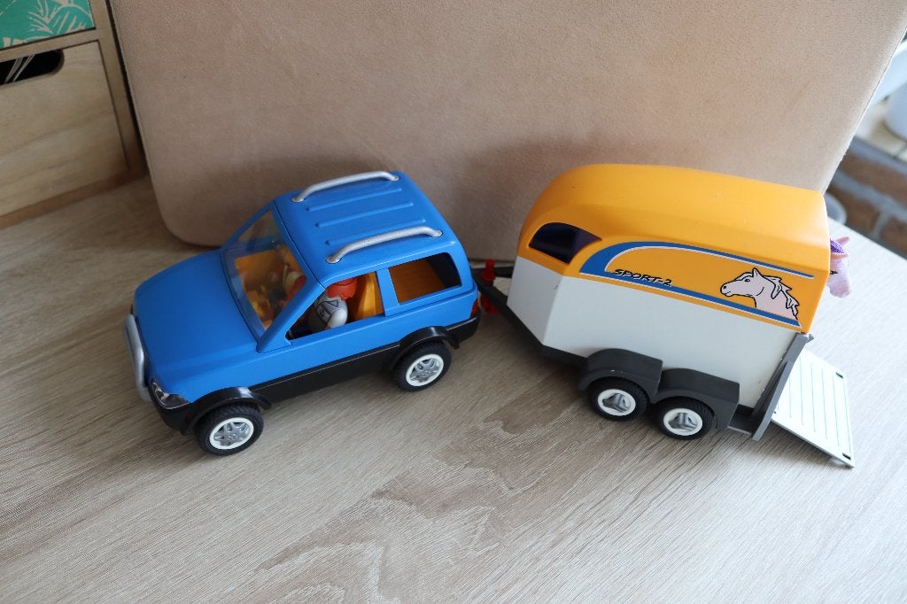 Playmobil - Voiture bleue + van jaune & blanc, Enlèvement